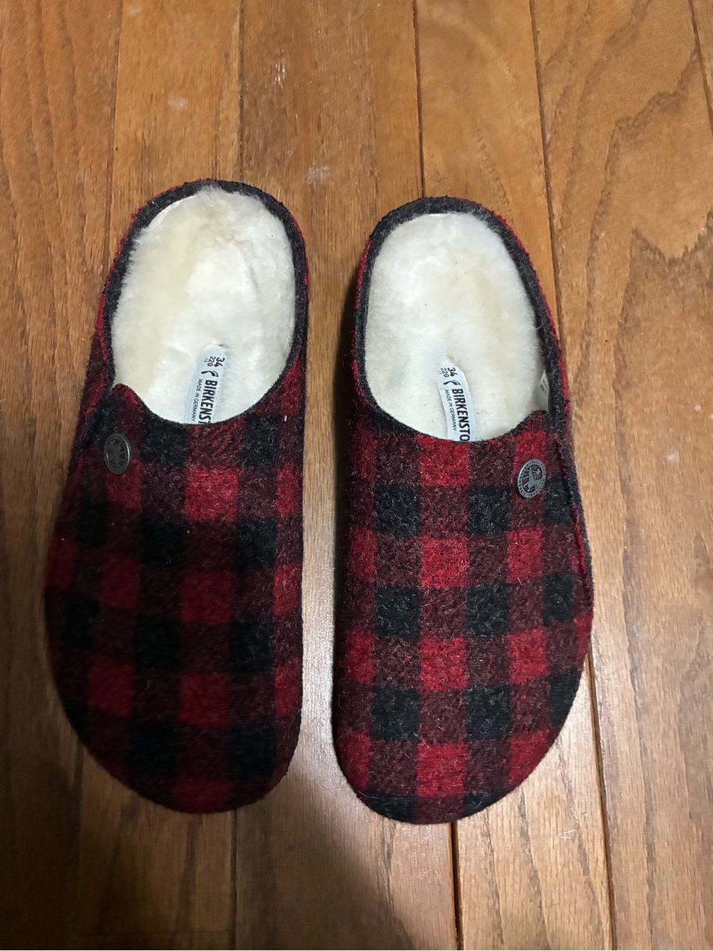 Birkenstock Shearling Clogs in Red & Black Buffalo Plaid
